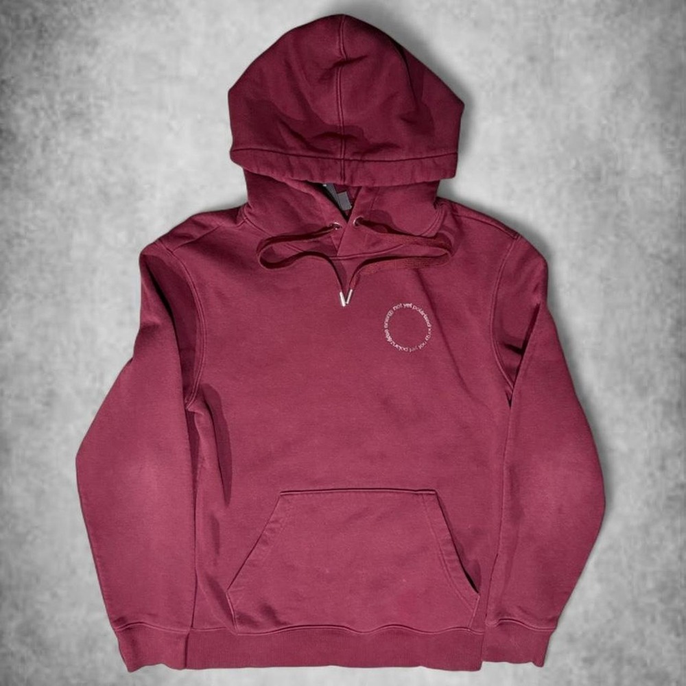 HM Mens Graphic Pullover Hoodie Burgundy Maroon Streetwear Sweatshirt Size S